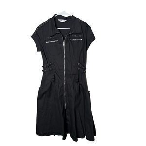 Orchid Bloom Grommet Zip Up Shirt Dress Size 14 US Goth Pinup Rockabilly